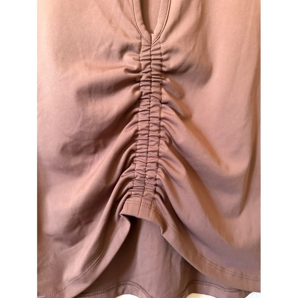 Stretch The Rules Womens Crop Top Mauve Ruched Back Cutout Short Sleeve Size M